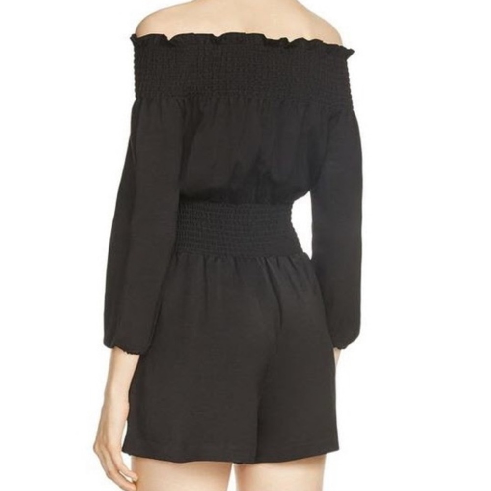 Maje Ilanda Off-The-Shoulder Romper Size 36 Black Linen Viscose Blend Casual - Picture 2 of 12